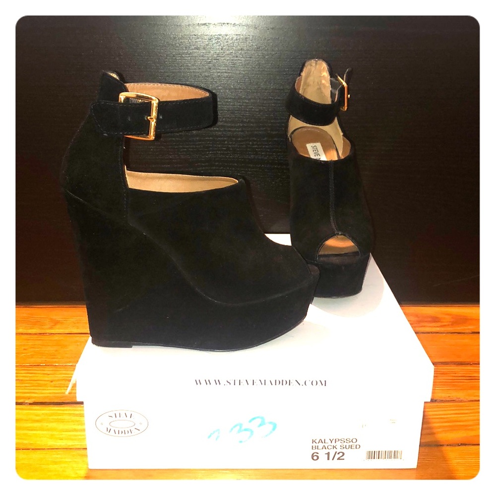 Steve Madden Black Suede Platform Open-toe Heels